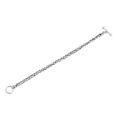 Men's sterling silver chain bracelet, 'Sophisticated Gentleman' - Men's Handcrafted Sterling Silver Wheat Chain Link Bracelet