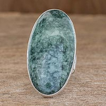 Sterling Silver Jade Cocktail Ring, 'Sixth Star'