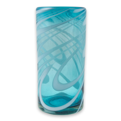 Geblasene Highball-Gläser aus Glas, „Whirling Aquamarine“ (6er-Set) – 6 mundgeblasene aqua-weiße Highball-Gläser mit einem Fassungsvermögen von 13 oz aus Mexiko