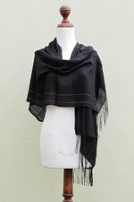 Alpaca blend shawl, 'Sensual Mystery' - Handwoven Alpaca Blend Shawl in Black from Peru