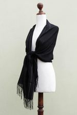 Alpaca blend shawl, 'Sensual Mystery' - Handwoven Alpaca Blend Shawl in Black from Peru