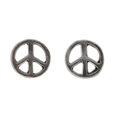 Sterling silver stud earrings, 'Peace Sign' - Sterling Silver Peace Symbol Stud Earrings from Thailand