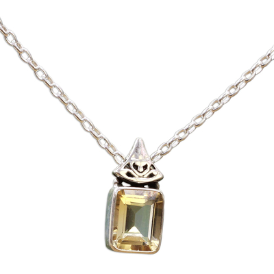 Citrine pendant necklace, 'Indian Grace in Yellow' - Hand Made Faceted Citrine Pendant Necklace from India