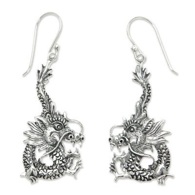 Sterling silver dangle earrings, 'Dragon Splendor' - Sterling Silver Dangle Earrings