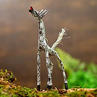 Wood alebrije figurine, 'Pearly Giraffe' - Wood Alebrije Giraffe Figurine in Grey from Mexico