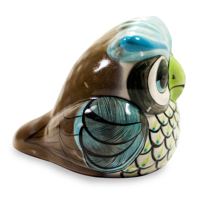 Ceramic figurine, 'Sleepy Owl' - Handmade Guatemalan Ceramic Bird Sculpture