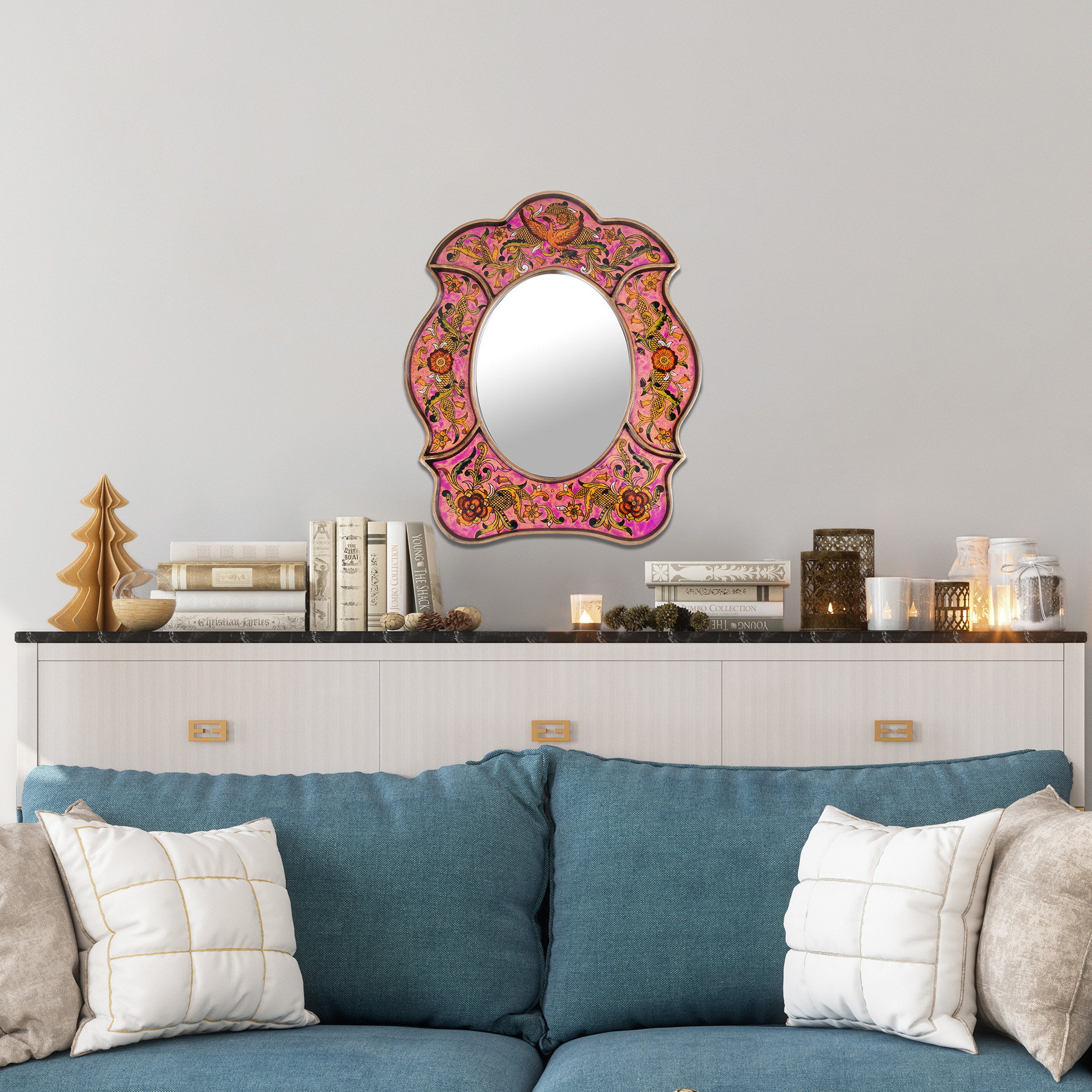 Hand Made Reverse Painted Glass Mirror Garden of Love NOVICA