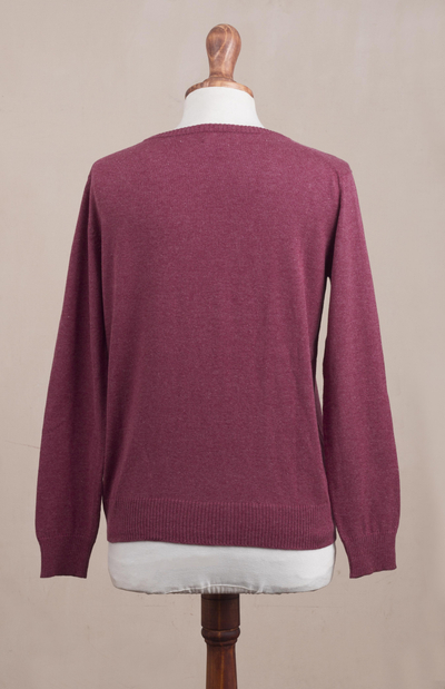Cotton blend pullover, 'Warm Valley in Royal Cerise' - Knit Cotton Blend Pullover in Cerise from Peru