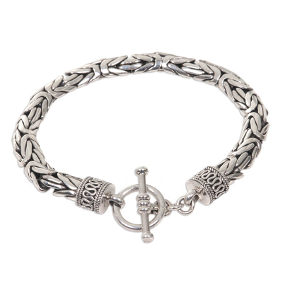 Men's sterling silver braided bracelet, 'Silver Dragon' - Men's Sterling Silver Bracelet