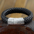 Men's sterling silver and leather braided bracelet, 'Emperor' - Men's Braided Leather and Silver Wristband Bracelet