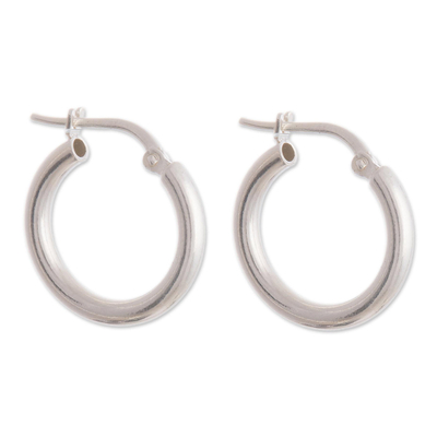 Sterling silver hoop earrings, 'Classic Gleam' - Sandblasted Sterling Silver Hoop Earrings from Peru