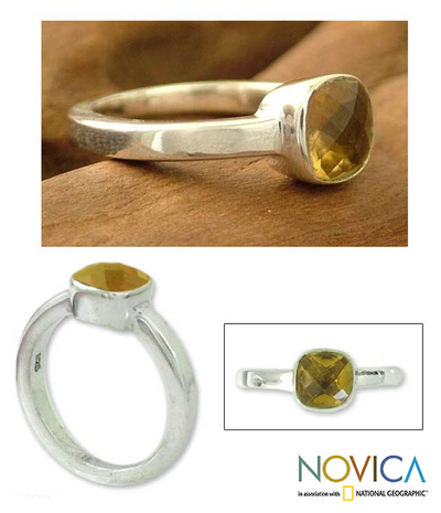 Citrine solitaire ring, 'Sunny Muse' - Hand Crafted Sterling Silver Single Stone Citrine Ring