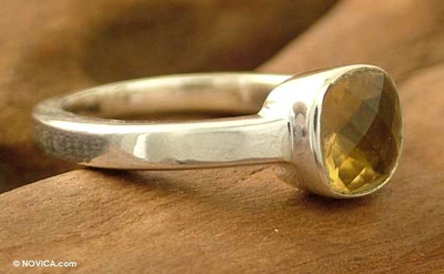 Citrine solitaire ring, 'Sunny Muse' - Hand Crafted Sterling Silver Single Stone Citrine Ring