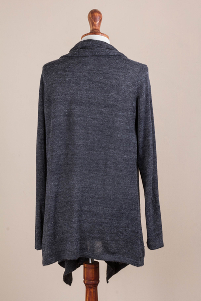 Cardigan sweater, 'Grey Waterfall Dream' - Long Sleeved Grey Cardigan Sweater from Peru