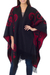 Reversible alpaca blend ruana cloak, 'Strawberry Blossom' - Handcrafted Alpaca Wool Reversible Black and Red Wrap