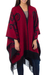 Reversible alpaca blend ruana cloak, 'Strawberry Blossom' - Handcrafted Alpaca Wool Reversible Black and Red Wrap