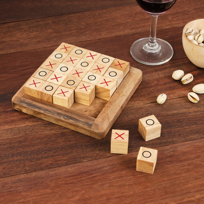 Wood game, 'Extreme Tic-Tac-Toe' - Handcrafted Large Wood Tic-Tac-Toe Board from Thailand