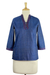 Cotton tunic, 'Whispering Rain' - Blue Ikat Handwoven Cotton Tunic