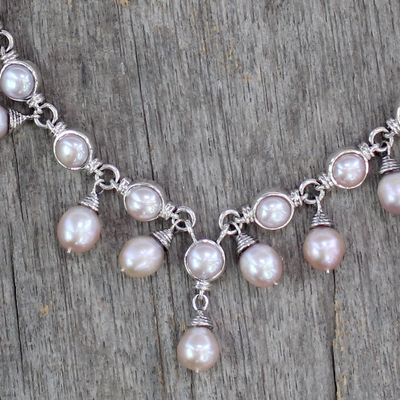 Cultured pearl waterfall necklace, 'Mystic Pink Muse' - Cultured pearl waterfall necklace