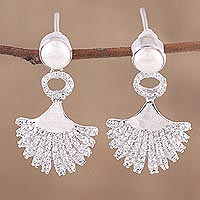 Rhodium plated cultured pearl dangle earrings, 'Glittering Glamour' - Rhodium Plated Cultured Pearl Dangle Earrings from India