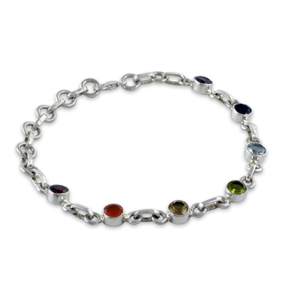 Multi-gemstone chakra bracelet, 'Inner Space' - Sterling Silver Bracelet Multi Gemstone Chakra Jewelry