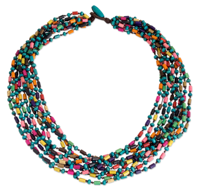 Wood torsade necklace, 'Siam Belle' - Colorful Beaded Necklace Hand Knotted Jewelry