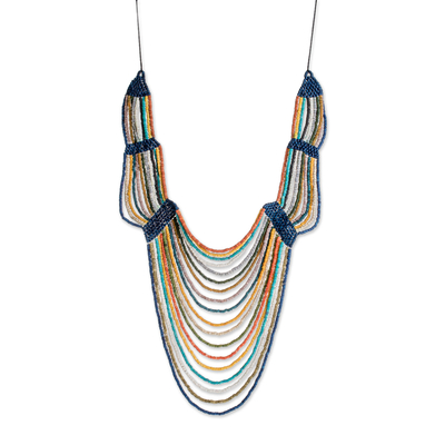 Ceramic beaded strand necklace, 'Summery Breeze in Multicolor' - Ceramic Beaded Strand Statement Necklace in Multicolor
