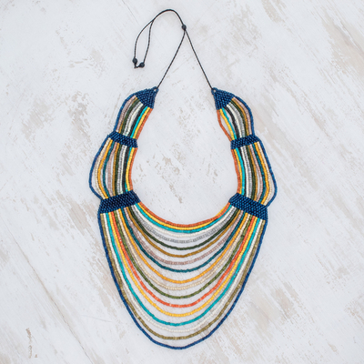 Ceramic beaded strand necklace, 'Summery Breeze in Multicolor' - Ceramic Beaded Strand Statement Necklace in Multicolor