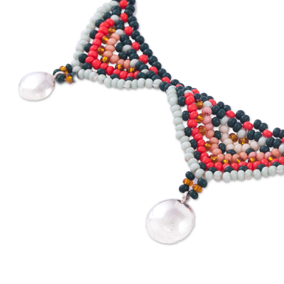 Glass beaded collar necklace, 'Huichol Aura' - Handcrafted Huichol Style Beaded Collar Necklace