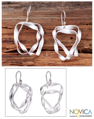 Sterling silver dangle earrings, 'Ribbon Wrap' - Hand Made Modern Sterling Silver Dangle Earrings