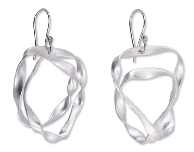Sterling silver dangle earrings, 'Ribbon Wrap' - Hand Made Modern Sterling Silver Dangle Earrings