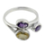 Amethyst and citrine 3-stone ring, 'Mystical Alliance' - Amethyst and Citrine 3 Stone Sterling Silver Ring from India