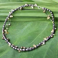 Pearl and citrine choker, 'Forest Vine' - Pearl and Citrine Necklace