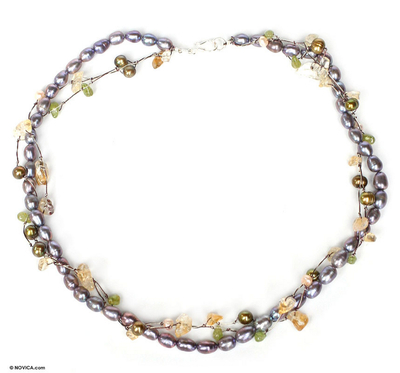 Pearl and citrine choker, 'Forest Vine' - Pearl and Citrine Necklace
