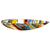 Art glass centerpiece, 'Rainbow Eclipse' - Artisan Crafted Handblown Colorful Art Glass Centerpiece