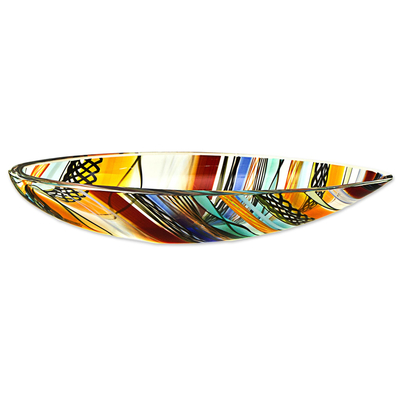 Art glass centerpiece, 'Rainbow Eclipse' - Artisan Crafted Handblown Colorful Art Glass Centerpiece