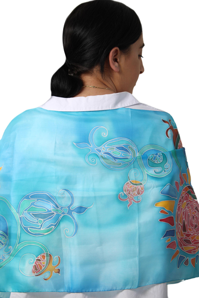 Bufanda batik de seda pintada a mano - Bufanda Batik de Seda Multicolor con Diseño Pintado a Mano