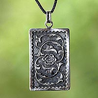 Sterling silver pendant, 'Ancient Beauty' - Artisan Crafted Sterling Silver Floral Pendant