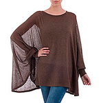 Soft Knit Bohemian Style Brown Drape Sweater from Peru, 'Desert Breeze'