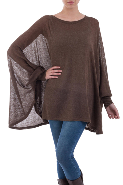 Soft Knit Bohemian Style Brown Drape Sweater from Peru