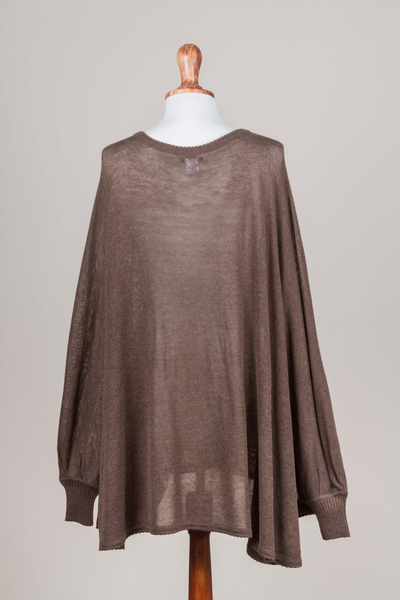 Jersey de mezcla de algodón - Suéter drapeado marrón estilo bohemio de punto suave de Perú