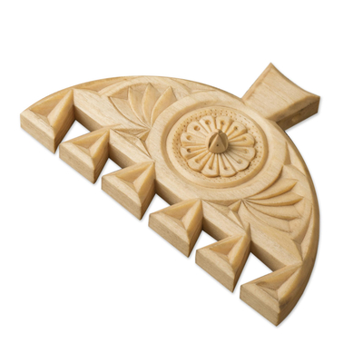 Decorative wood wall accent, 'Daghdaghan Amulet' - Hand Carved Armenian Wood Amulet and Home Accent