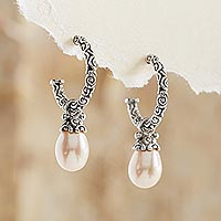 Cultured pearl dangle earrings, 'Blushing Rose'