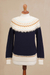 100% alpaca pullover, 'Midnight Comfort' - Midnight and Antique White 100% Alpaca Pullover from Peru (image 2c) thumbail