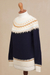 100% alpaca pullover, 'Midnight Comfort' - Midnight and Antique White 100% Alpaca Pullover from Peru