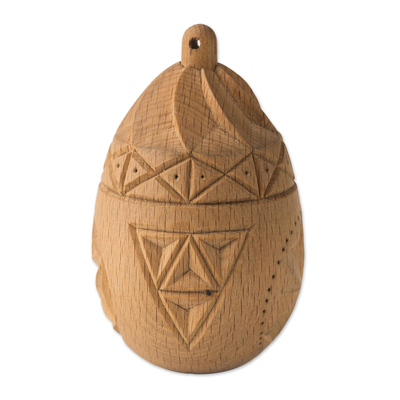 Decorative wood home accent, 'Star Amulet' - Hand Carved Beechwood Egg Home Accent