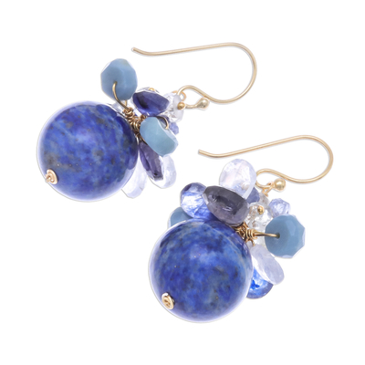 Gold accented multi-gemstone cluster earrings, 'Blue Winter' - Blue Gold Accented Multi-Gemstone Cluster Earrings