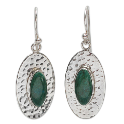 Chrysocolla dangle earrings, 'Unconditional' - Fair Trade Sterling Silver and Chrysocolla Earrings