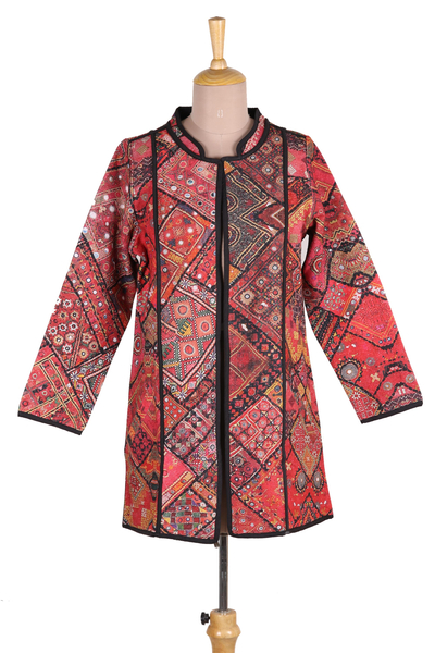 Printed Cotton Jacket with Various Motifs from India