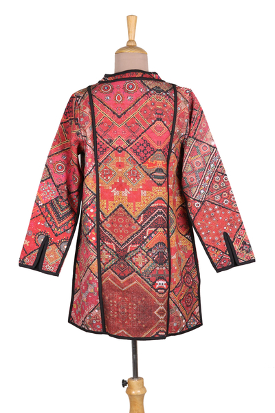 Cotton jacket, 'Blissful Variety' - Printed Cotton Jacket with Various Motifs from India